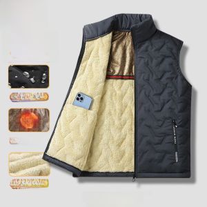 Mens Thickened Lamb Fur Vest Autumn Winter Warm Resistant to Cold Wear And Tear Proof Fashionable Urban Style Zipper Closure Solid Color