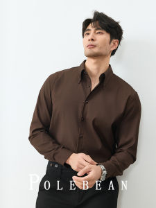 Mens Casual Long Sleeve White Shirt French Button Large Point Collar Anti-Wrinkle Slim Fit Fashionable Youth Polyester Blend