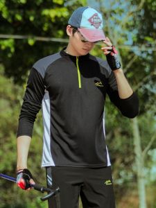 New Mens Outdoor Climbing Quick Dry Shirt Long Sleeve Sport T-Shirt Collar Color Block Running Hiking Fast Dry Summer Top