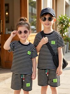 Casual Stripe Childrens T-shirt and Shorts Set