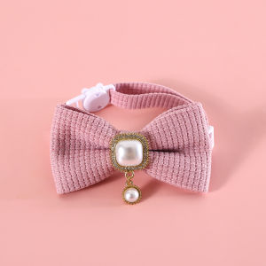 Plaid Waffle Pet Collar Bow Tie Pearl Pendant Diamond Butterfly Knot Cat Dog Necklace Accessories Vintage Mermaid Style Universal