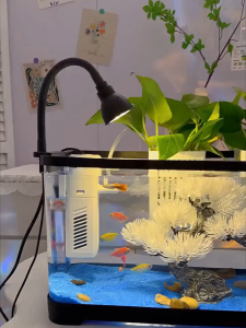 YANPAI Bể cá cảnh mini trong suốt cao cấpHệ thống lọc nước tự động dễ chăm sóc trang trí phòng làm việc và phòng khách