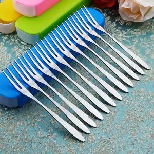 MallMainan-C946 Garpu Buah Stainless Tusukan Buah Kue Puding Garpu 2 Gigi / Alat Tusuk Makanan Fruit Fork Serbaguna Garpu Kecil Souvenir Pernikahan