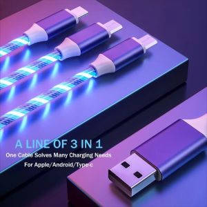 other | 3 in 1 LED Flowing Light Glowing Charging Cable Micro USB Type C Cable Fast Charging for iPhone Huawei Xiaomi Redmi Phone Cable