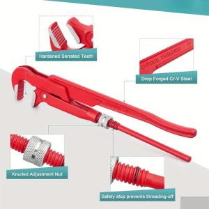 Heavy Duty 90° Adjustable Pipe Wrench 30.99/41.91/52.07cm Alloy Steel for Automotive/Ship/Household/Mechanical Repair