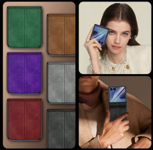 for Samsung Galaxy Z Flip 8 Case with Hinge Protection & Glass Screen Protector Ultra-Thin PU Leather Matte Hard PC Shockproof Cover for Galaxy Z Flip 7 CaseZ Flip 6 Case