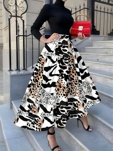 Printed Design fFour Seasons Black and White Leopard Pattern Holiday Style Half Skirt