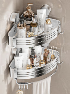 BW | Bathroom Corner Rack 304 Stainless Steel Suction Cup Washstand Triangle Basket Storage Shelf No Drilling Required Bathroom Organizer