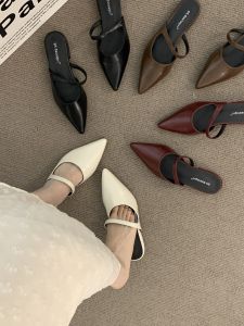 Closed Toe Half Slippers Womens Summer Outwear Low Heel Gentle Red Pointed Toe Elegant French Style Every Night Muller Chunky Heel Sandals