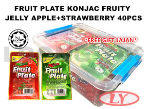 FRUIT PLATE KONJAC FRUITY LONG PLATE JELLY APPLE+STRAWBERRY / LYCHEE+GRAPE 40PCS HALAL/ LOONG YIK / LY99