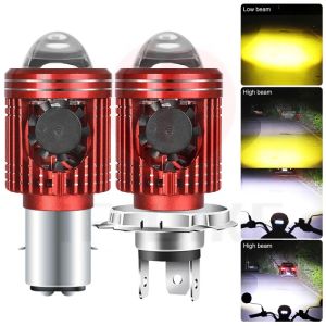 H4/H6หลอดไฟหน้ารถมอเตอร์ไซค์18W ไฟ LED ไฟสปอตไลท์รถเลนส์ CSP ไฟหน้าสีขาวสีเหลืองพร้อมพัดลมอเนกประสงค์