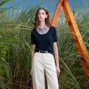 3COLOUR·S | Layered Look Short Sleeve Knit Blouse