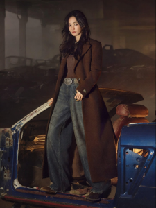 Wool Blend Long Single-Breasted Waist-Cinching Coat