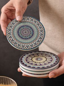 Water Absorbent Coaster Water Cup Mat Tea Cup Water Cup Mat Bar Office Coffee Ceramic Coaster Retro Heat Proof Mat Countertop Waterproof Gasket