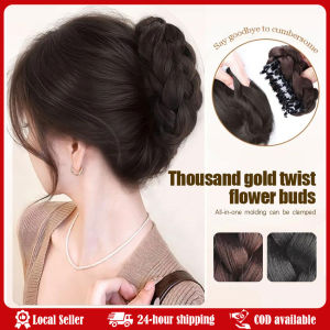 Synthetic Fried Dough Twists Pill Head Bun Female Grab Clip Flower Bud Head Fluffy Pan Hair Wig Bag Extension for Women Elegant Synthetic Fried Dough Twists Ball Hair Bun Claw Clip Flower Bud Head Fluffy Dished Hair Back Wig Bag