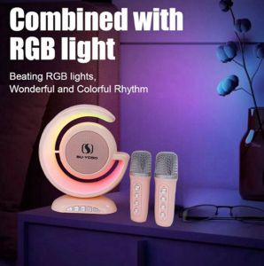 YS-110 Moon Dazzling Wireless Light Show KTV HiFi Bass Portable Bluetooth Karaoke Speaker with Dual Wireless Microphone
