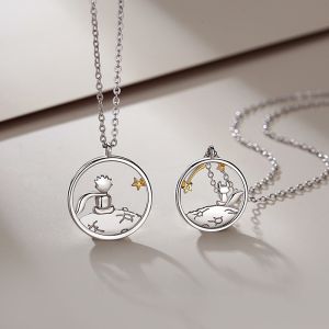 Prince And Fox Couple Necklaces Student INS Cartoon Best Friend Characters Korean Style Silver Sweater Chains Sweet Style Pendants