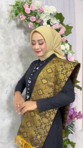 One Set Kebaya 3in1 Tunik Brukat Malika & Lilit Slendang Songket Modern Model Floy Jumbo 130cm