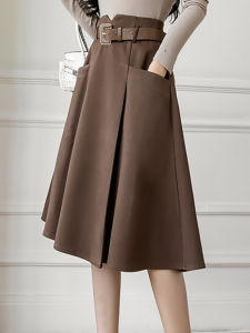 กระโปรงทรงเอเอวสูง กระโปรงทรงร่มยาวปานกลาง กระโปรงทรงเอสำหรับผู้หญิง ฤดูใบไม้ผลิ ฤดูใบไม้ร่วง ฤดูหนาว 2025 กระโปรงทรงเอเอวสูง