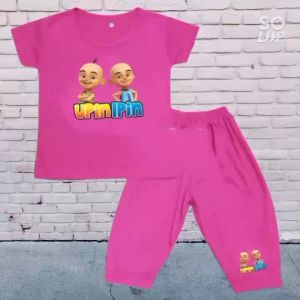 Setelan Baju Anak Perempuan Usia 1-8 Tahun Lengan Pendek Upin&Ipin