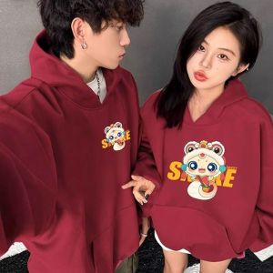 Large Size Couple Hoodies Snake Year Print Cotton Sweatshirts Men Women Autumn Winter New Arrival Youth Casual Anti-Wrinkle Wear