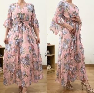 ECLAIRE 003 Dress Maxi Chiffon Sifon Drawstring Floral Flower Bunga Import 17515 17516 17517 17518