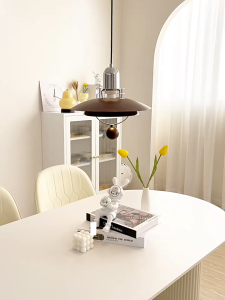 Vintage Bauhaus Walnut Grain Pendant Light Japanese Iron Dining Light Cafe Decorative Hanging Light Wabi-Sabi Kitchen Bar Counter Chandelier Ceiling Lights Minimalist Bedroom Bedside Chandelier Lampu Gantung 吊灯