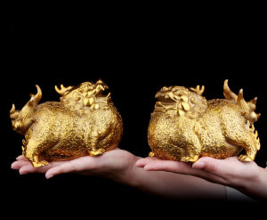 Tượng linh vật đôi tỳ hưu béo đại phát bằng đồng thau phong thuỷ Hồng Thắng