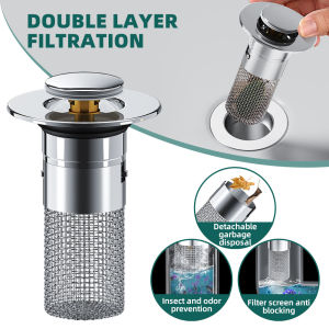 Bathroom Sink Filter Plug Stopper Pop-Up Drain Strainer Stainless Steel Basin Core Drain Filter for 8mm Depth