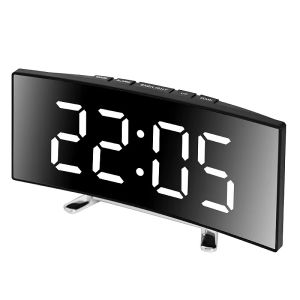 Creative Curved Electronic Clock LED Large Screen Plug-in Battery Dual-purpose Mirror Alarm Clock Student Bedroom Dedicated