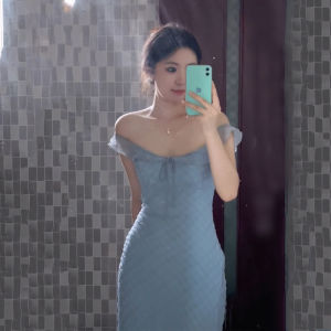 PEIZIXUAN | Elegant French Style Green Beach Resort Strappy Dress