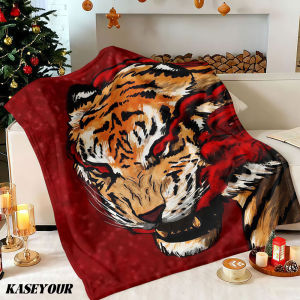 Beast Kingdom | Red Tiger Fury Winter Summer Flannel Blanket Throw Fleece Soft Fuzzy Plush Cozy Fleece Blankets for Sofa Ideal Gifts