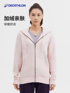 Decathlon Womens Sport Jacket Zipper Hooded Fleece Lined Thickened Running Coat Breathable Wear Resistant Casual Sportswear