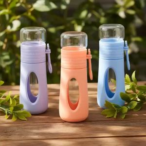 Bình Pha Trà Hai Ngăn 270ml BGN05– Thủy Tinh Bọc Silicon Macaron Có Lưới Lọc Inox Sang Trọng