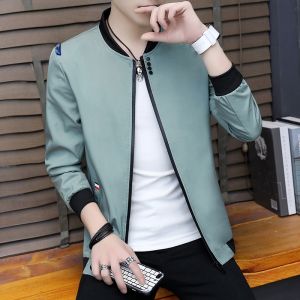 ROMON | Lormen Mens Baseball Collar Jacket Short Flight Style Windproof Fashionable Spring Autumn Workwear Casual Handsome Coat