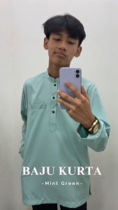 ☆ Brand Sempurna ☆ New Design Baju Kurta Regular Slim Fit Cotton Warna Mint Green Sedondon Baju Raya - D012K