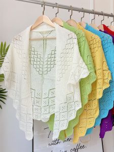 Spring Summer Knitted Hollow out Triangle Shawl Womens Cheongsam Cover up Fashionable Versatile Air Conditioned Room Suitable