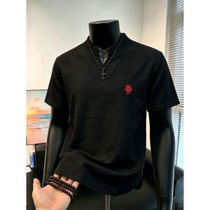 LIUBU | Embroidered V-Neck Retro Linen-like Short Sleeve Shirt
