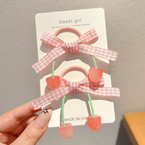NING ZHOU | Cute Pink Cherry Bow Hair Band and Side Clip
