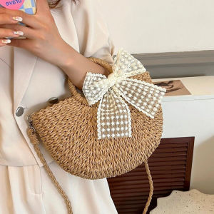 Fashionable Straw Woven Crossbody Bag Single Shoulder Basket Handbag Womens Versatile Ins Bag Retro Artistic Style Small Size