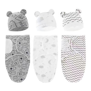 ผ้าห่มเด็กหมวกชุดการ์ตูนพิมพ์ผ้าฝ้ายทารกแรกเกิด Swaddle ปรับทารก Sleeping Swaddle Wraps All Seasons 0-6 เดือน