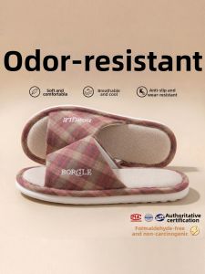 MIDANGDANG | Antislip Deodorant Breathable Absorbent Womens Summer Indoor Home Cotton Linen Slippers