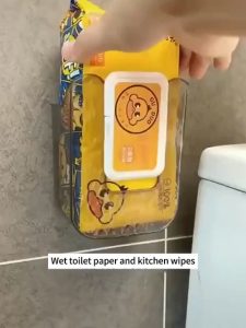 Classic Style Wall-Mounted Plastic Wet Wipe Dispenser Large Opening Self-Adhesive Strong Load Capacity Bathroom Tissue Storage Box No Assembly Required Floating Shelves