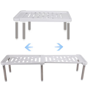 Expandable Cupboard Shelf 35cm to 61cm Plastic Kitchen Cupboard Shelf Organiser Multi-Function Storage Rack for Kitchen Cabinets