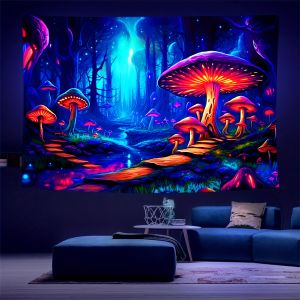 VIKAMA Neon Rừng Nấm Nghệ Thuật Ảo Giác Tấm Thảm Treo Tường Cho Ký Túc Xá Cắm Trại Trang Trí Phòng 100% Polyester Không Dệt