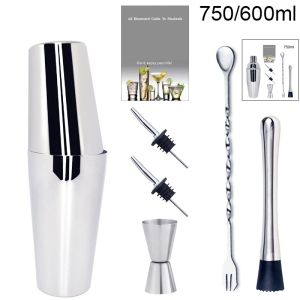 1-6Pcs 750ml 750/600ml Cocktail Shaker Set With Cocktail Recipe Bartending Kit Bar Tools Accessories Pourer Muddler Jigger