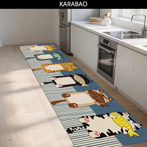 VIKAMA Cute Cartoon Pet Dog Runner Rug Non Slip Washable Long Floor Mat For Kitchen Hallway Indoor Home Decoration