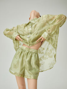 XIAODADEHUA | Embroidered Lightweight Casual Shirt Shorts Set