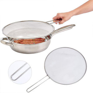 Pelindung Cipratan Percikan Minyak Stainless dengan Handle / Penghalang Percikan Minyak Masakan 33CM