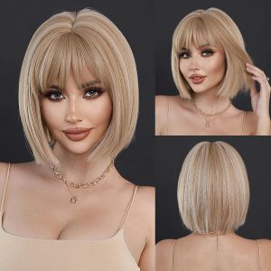NAMM Short Straight Hair Blonde Wig for Woman Daily Cosplay Lolita Wig Highlight White Bob Wigs Synthetic Hair Heat Resistant